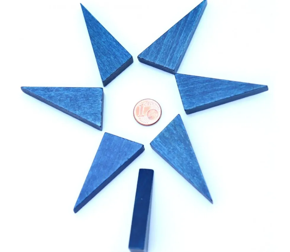 Triangle rectangle en bois bleu 46 x 24 mm de côté 8 mm épaisseur