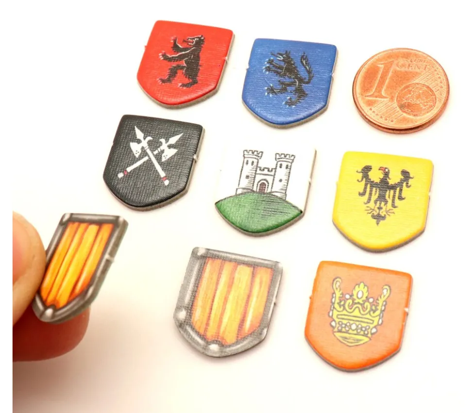 8 Tuiles blasons chevaliers - écussons 15 x 18 mm