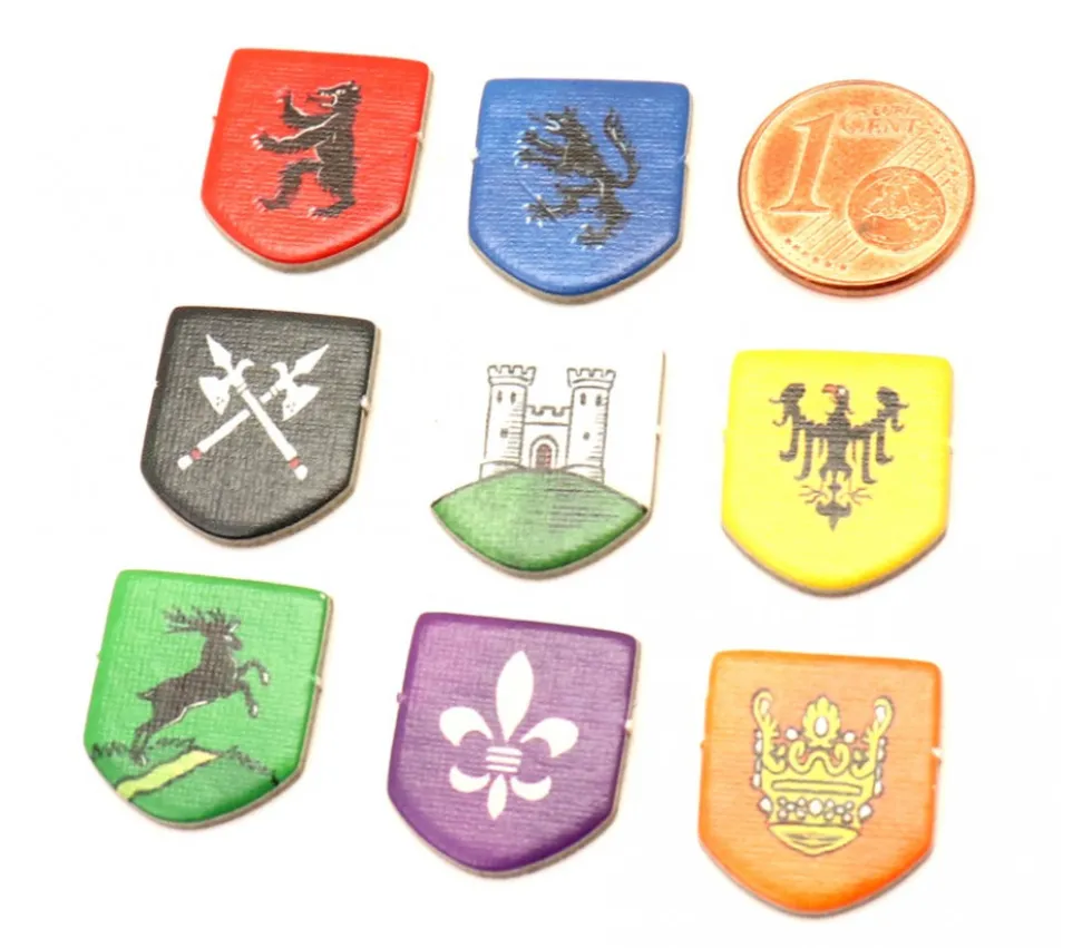 8 Tuiles blasons chevaliers - écussons 15 x 18 mm