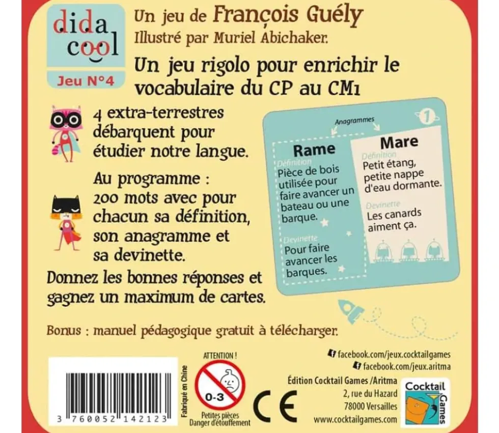 Vocadingo CP au CM1 - jeu vocabulaire et orthographe basé sur les anagrammes